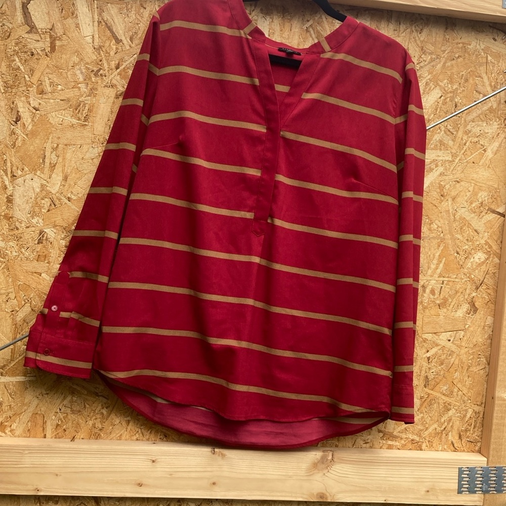 Talbots Red and Tan Striped Blouse